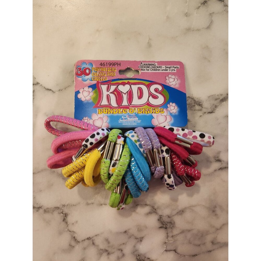 30-Piece Kids Bundle O Braids Hair Pony Tail Holders By Shalom Rainbow Colors